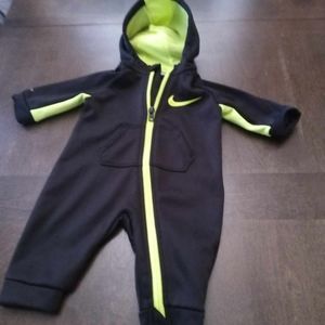 Nike dri-fit zip coverall hooded gray lime green sz 3 mnths like new. Worn once